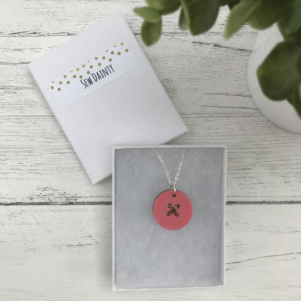 Pink Button necklace by Sew Dainty