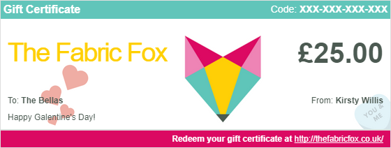 The Fabric Fox Valentine's Day Gift Certificate