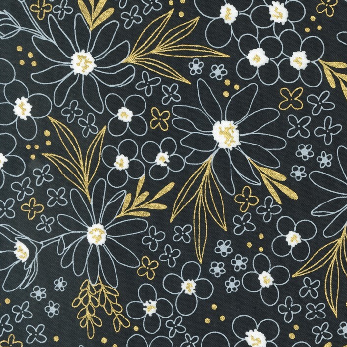 Flower Garden Ink Gold from the modern patchwork and quilting fabric collection Gilded designed by Alli K Design for Moda Fabrics