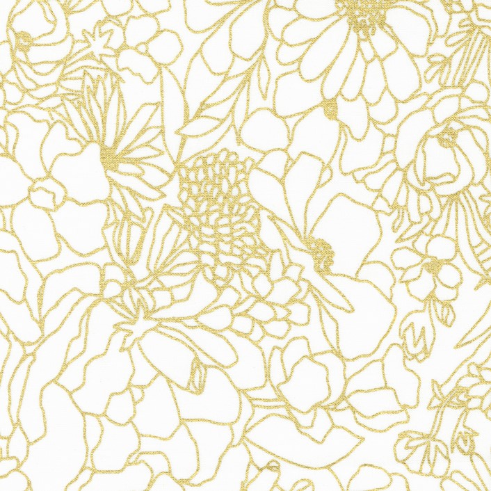 Doodle Floral Paper Gold from the modern patchwork and quilting fabric collection Gilded designed by Alli K Design for Moda Fabrics