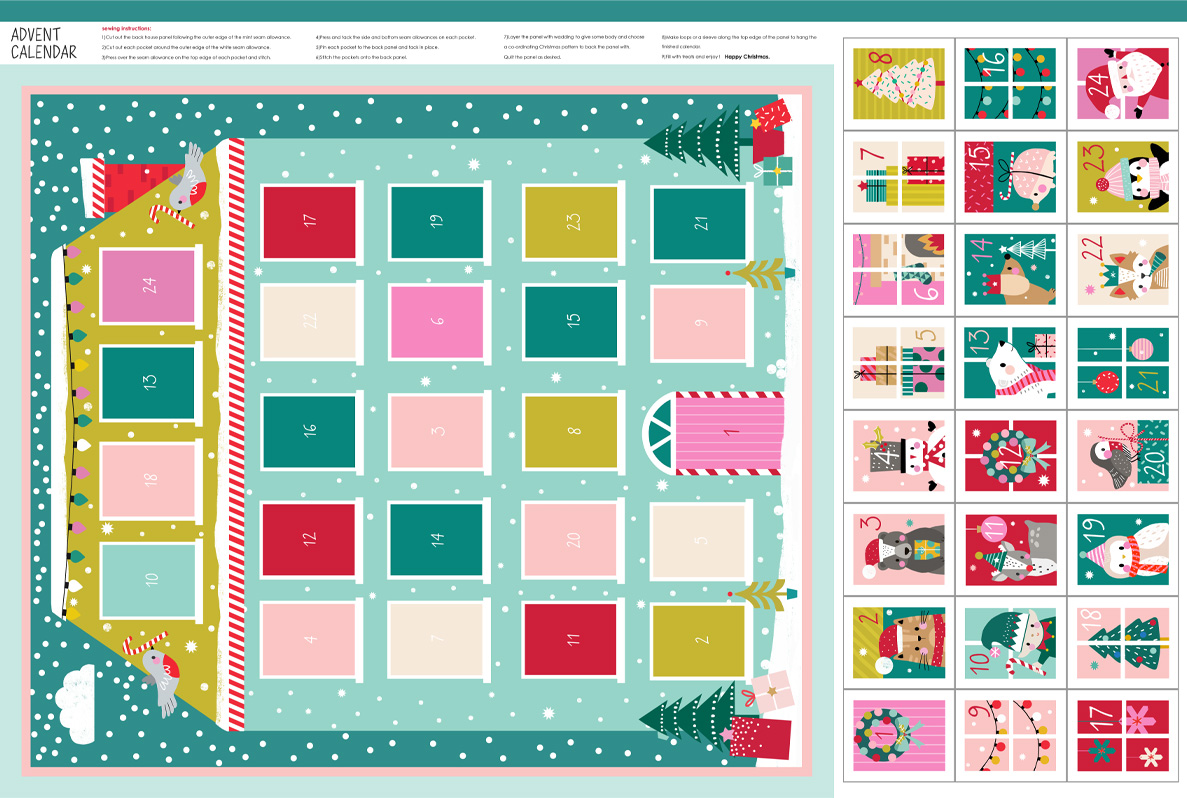 Advent House Christmas Fabric Advent Calendar Panel Print