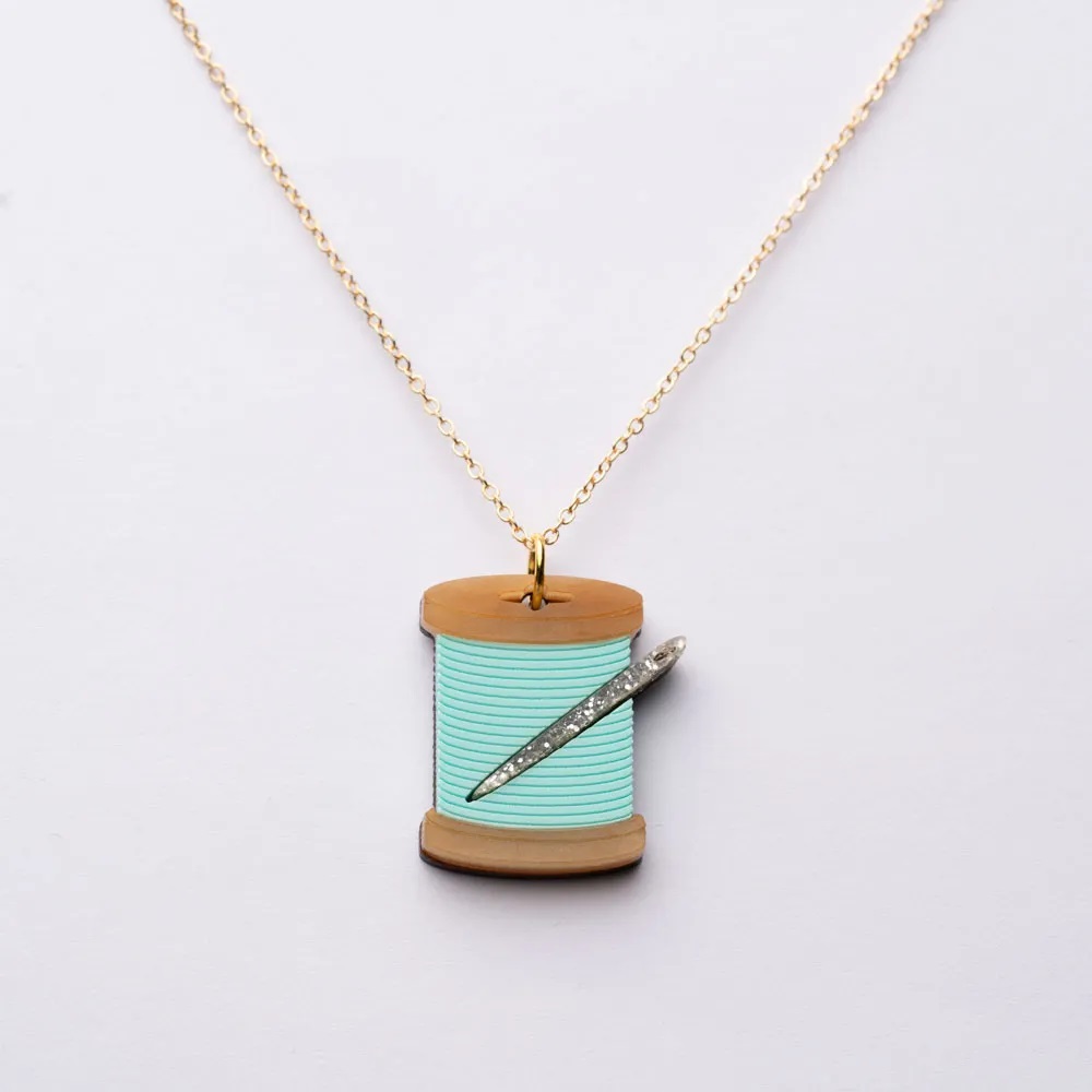 Cotton Spool Necklace in Mint Green