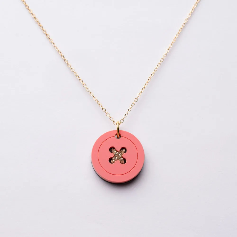 Button Necklace in Pastel Pink