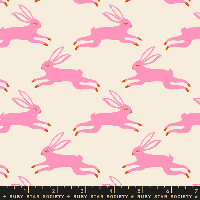 Bunny Run Flamingo from the modern patchwork and quilting fabric collection Backyard designed by Sarah Watts for Ruby Star Society