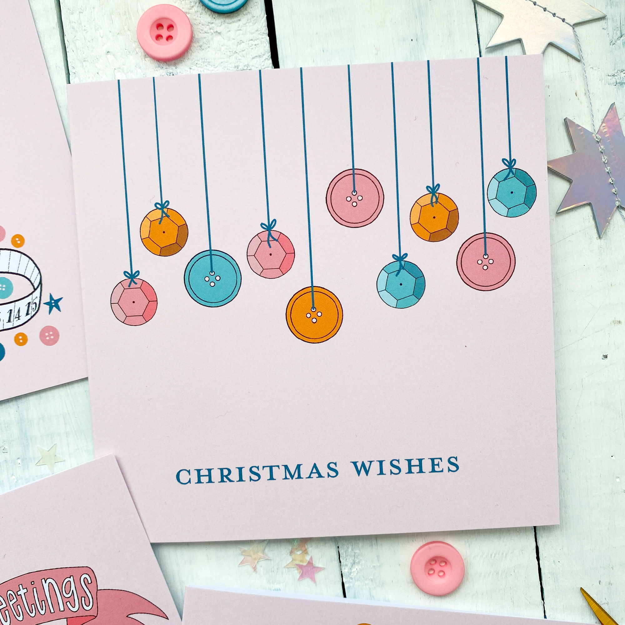 Christmas Wishes Sequin Button Baubles Christmas Card