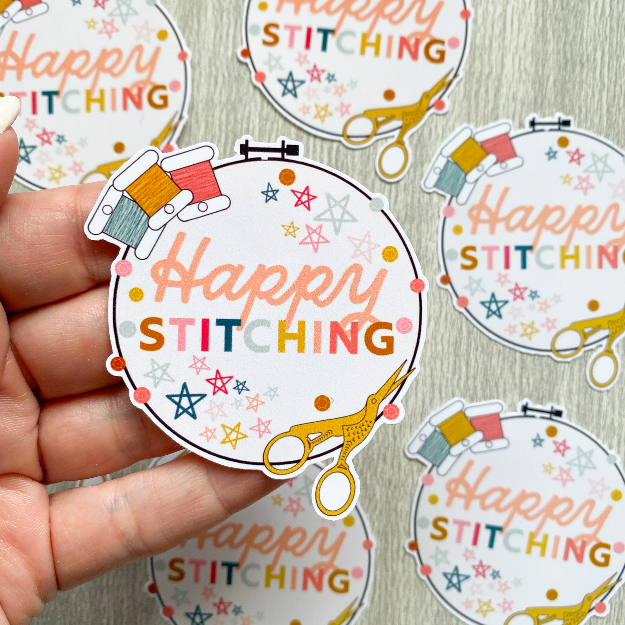 Happy Stitching Hoop Sticker